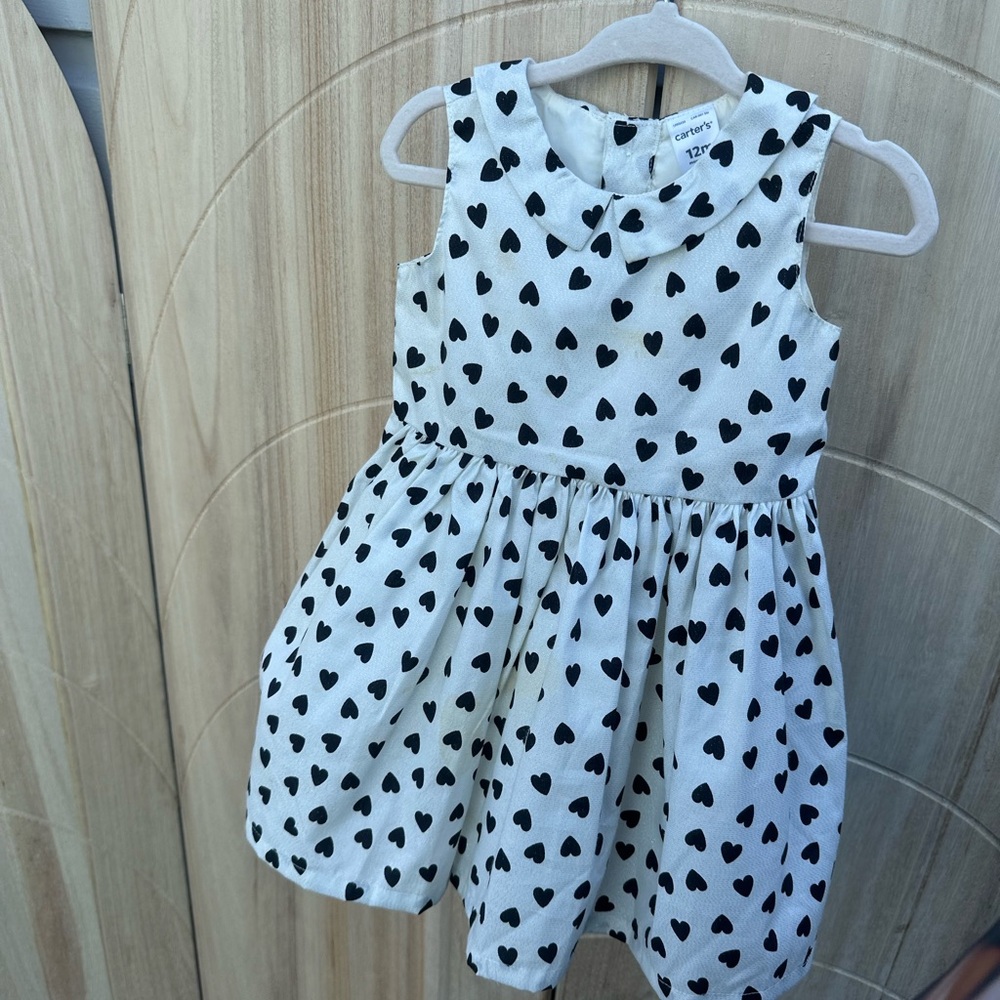 Carter's Cream Dress with Black Heart Design